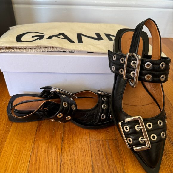 Ganni Shoes - Ganni Buckle Ballet Flats Size 36/6 - Black